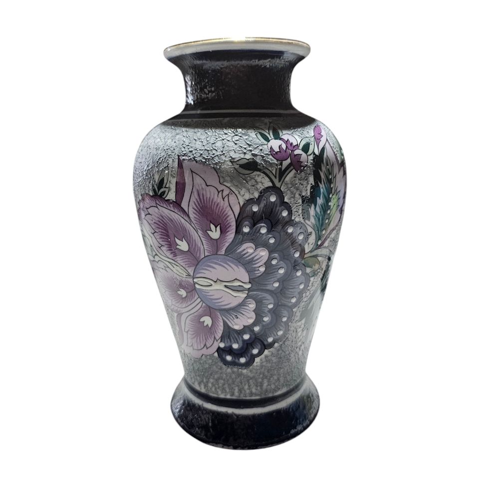 Vintage Moriage Textured Hand Painted Floral Vase Jar
